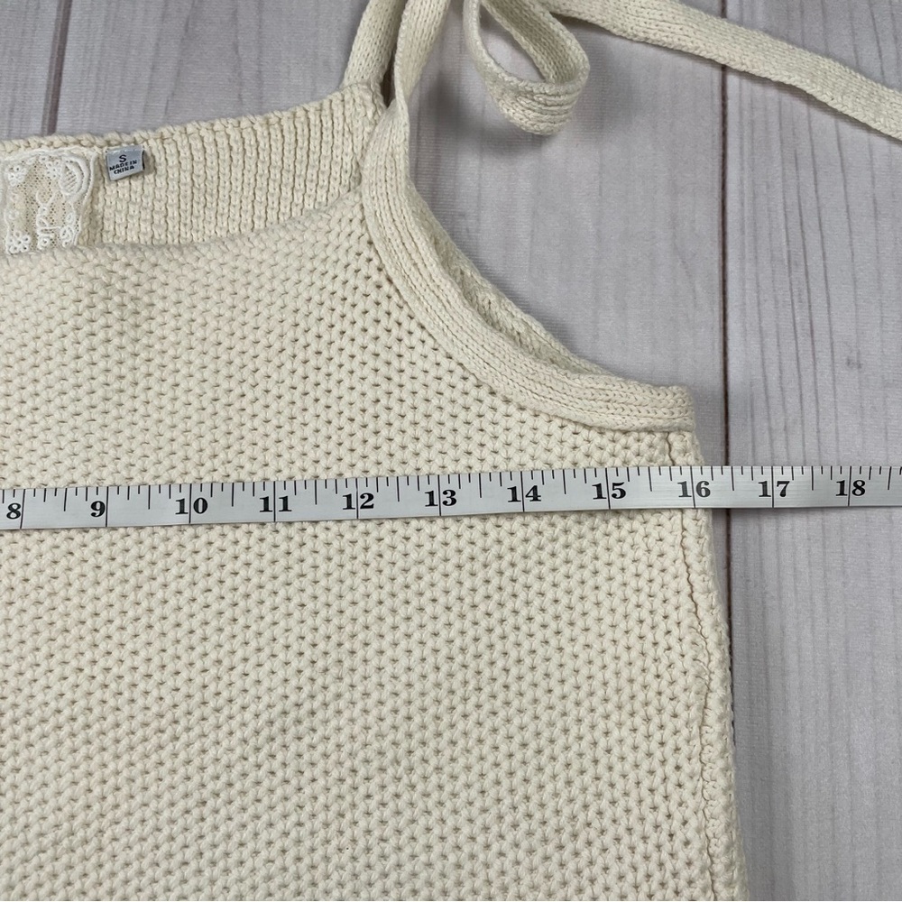 Sadie & Sage Knitted Top Women’s S Cream Boho Tie Shoulder Minimalist Cropped - Picture 10 of 13